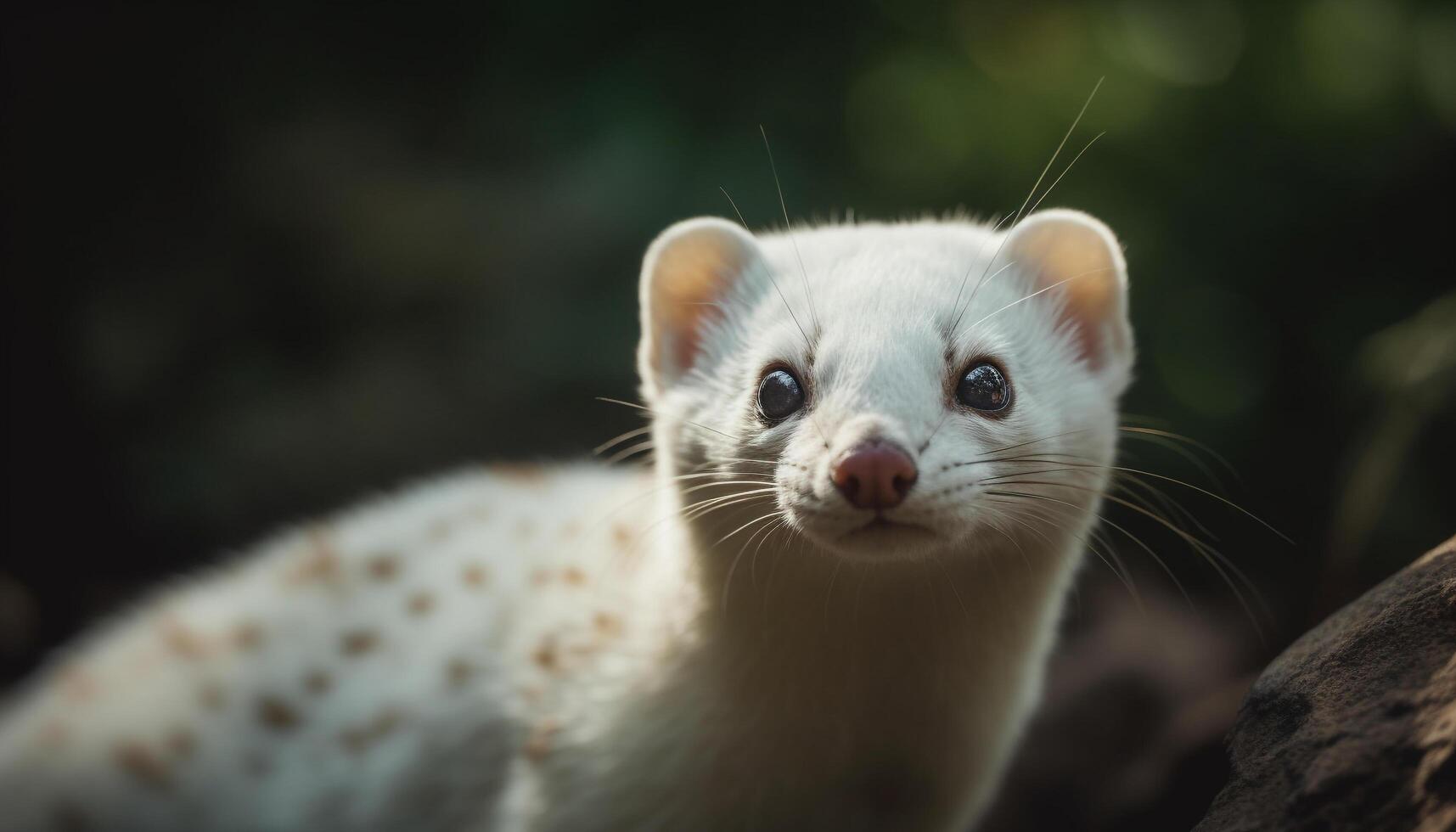 Cute mammal sitting outdoors, staring with curiosity, fluffy fur, close up generated by AI photo