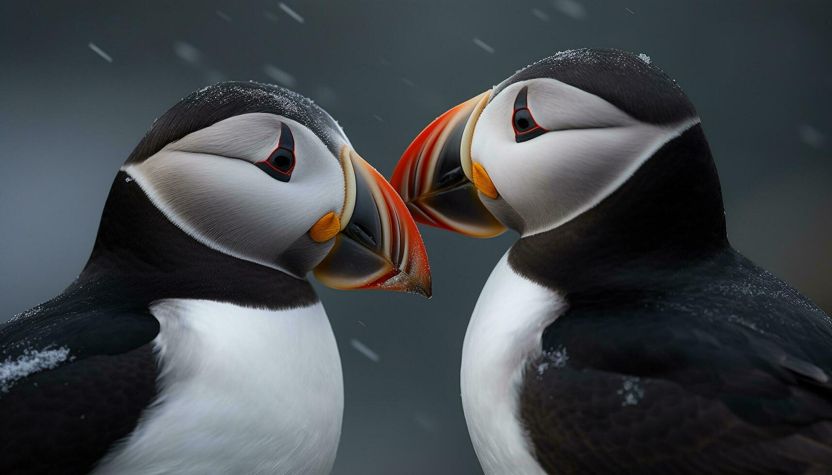 Close up of a puffin beak, a beautiful animal in nature generated by AI photo