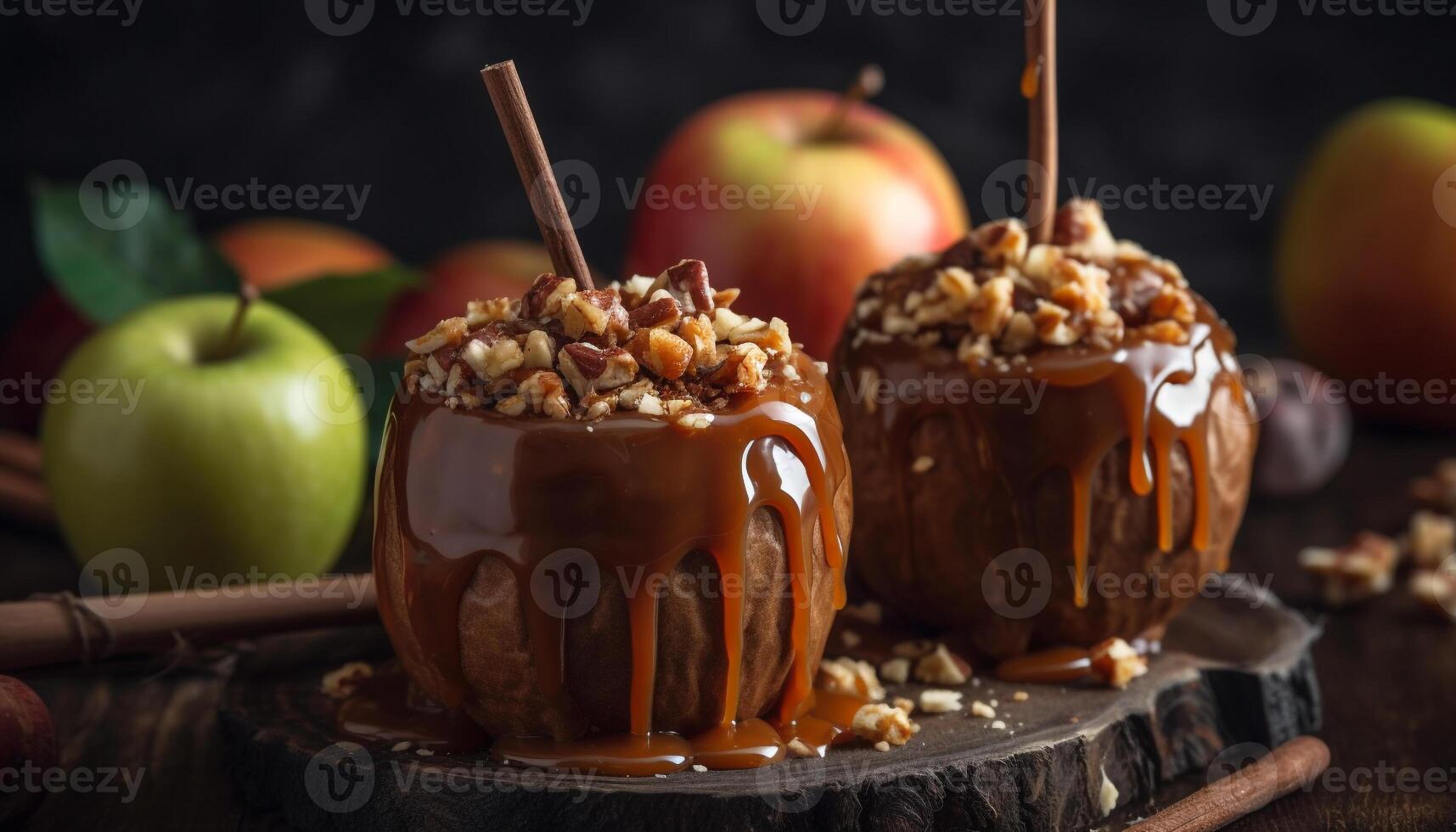 Freshness and indulgence in a homemade gourmet chocolate apple dessert generated by AI photo