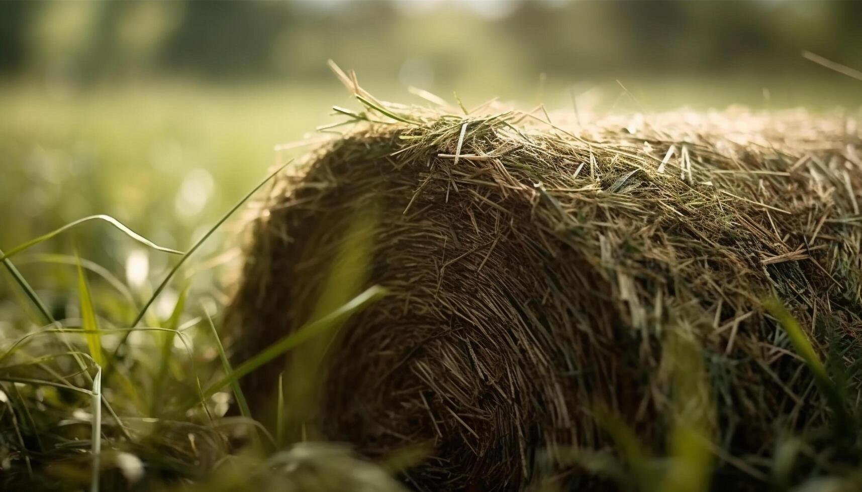 Green grass grows in the meadow, a symbol of nature growth generated by AI photo