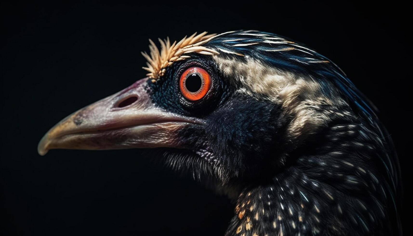 Close up portrait of a majestic hawk, its piercing blue eye generated by AI photo