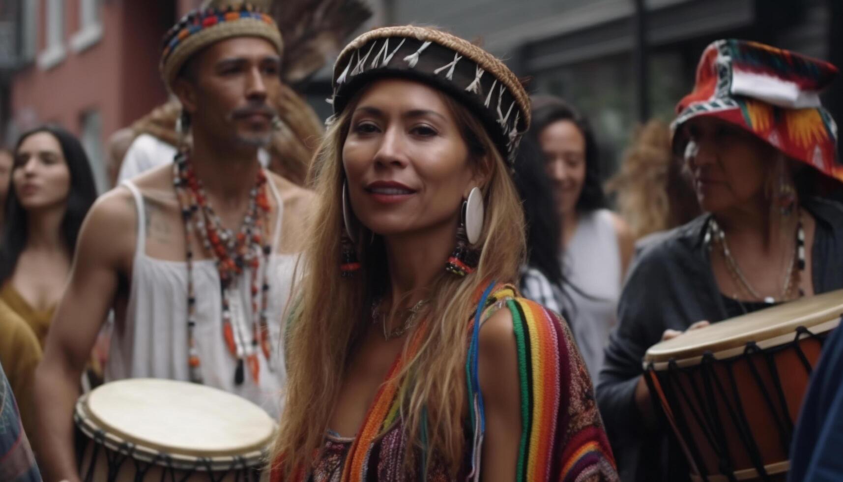 Young women dancing, smiling, and having fun at a music festival generated by AI photo