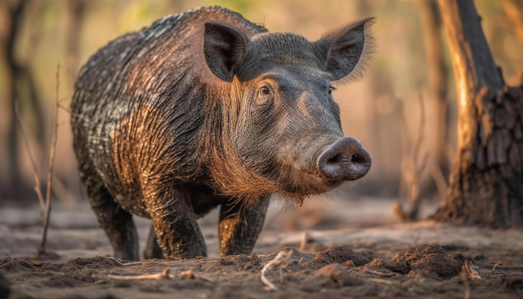 Cute piglet grazing in the meadow, surrounded by nature beauty generated by AI photo