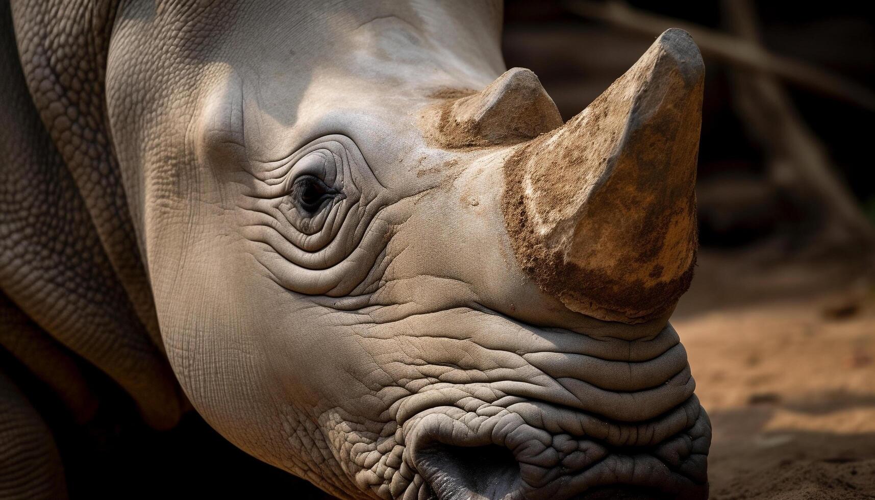 Close up portrait of a large rhinoceros, a majestic endangered mammal generated by AI photo