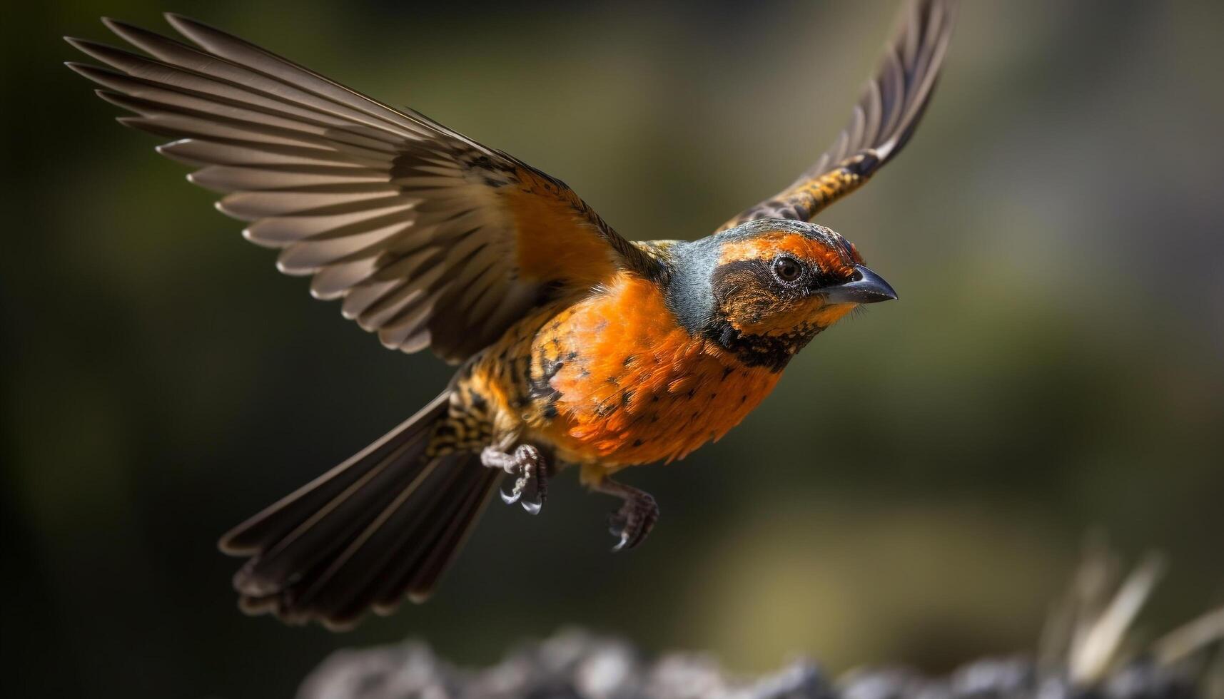 A beautiful bird perches on a branch, spreading its wings generated by AI photo