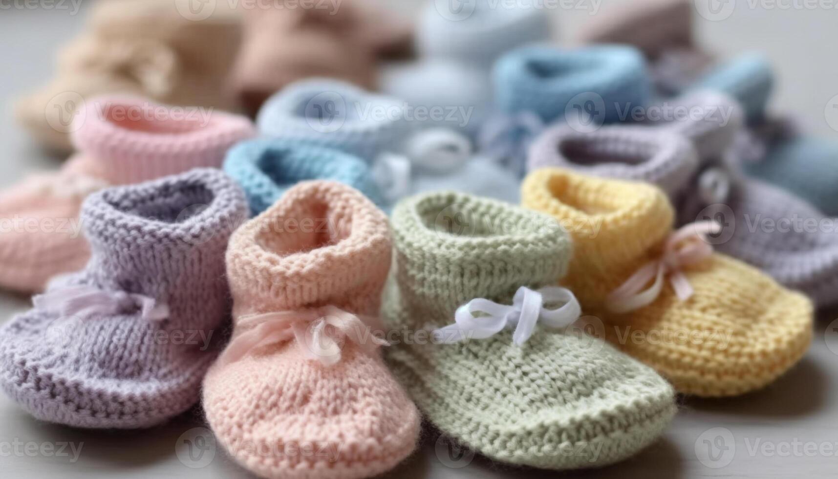 Softness and comfort in a homemade baby booties, perfect for winter generated by AI photo
