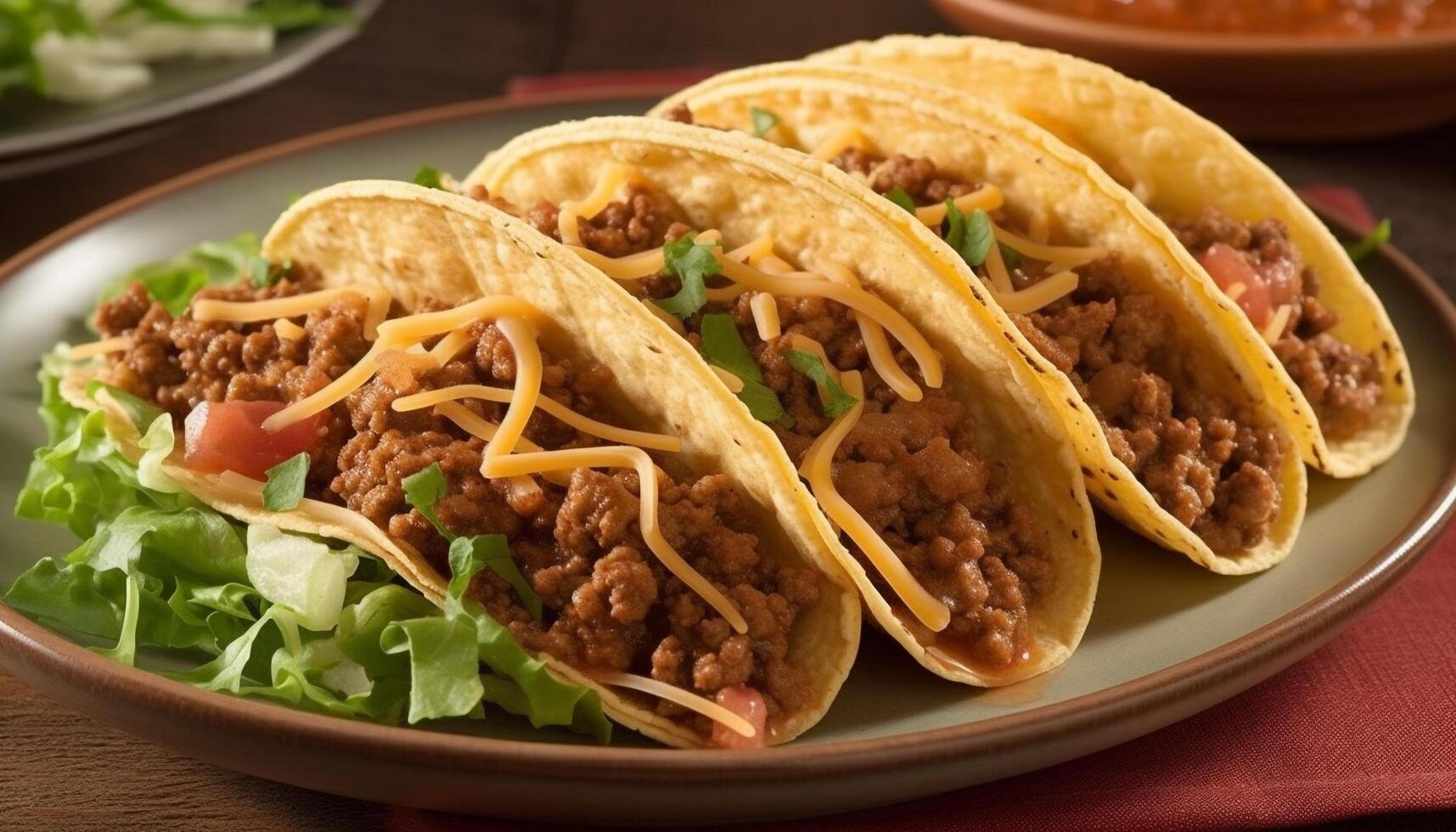 A la parrilla carne de vaca taco con guacamole, tomate, y cilantro en pan plano generado por ai foto