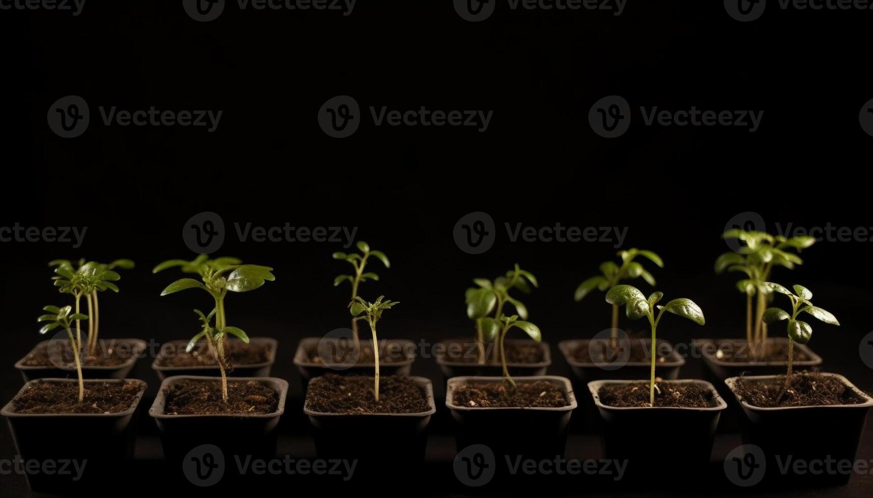 Fresh green seedling grows in a flower pot on black background generated by AI photo