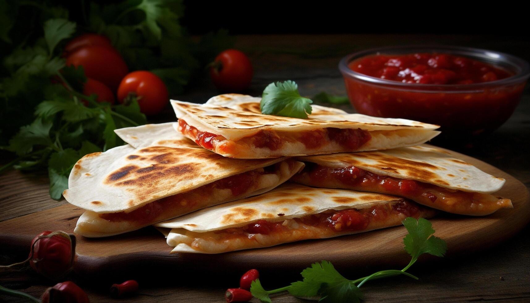 Freshness and gourmet meal tomato, meat, wood, material, lunch, close up generated by AI photo
