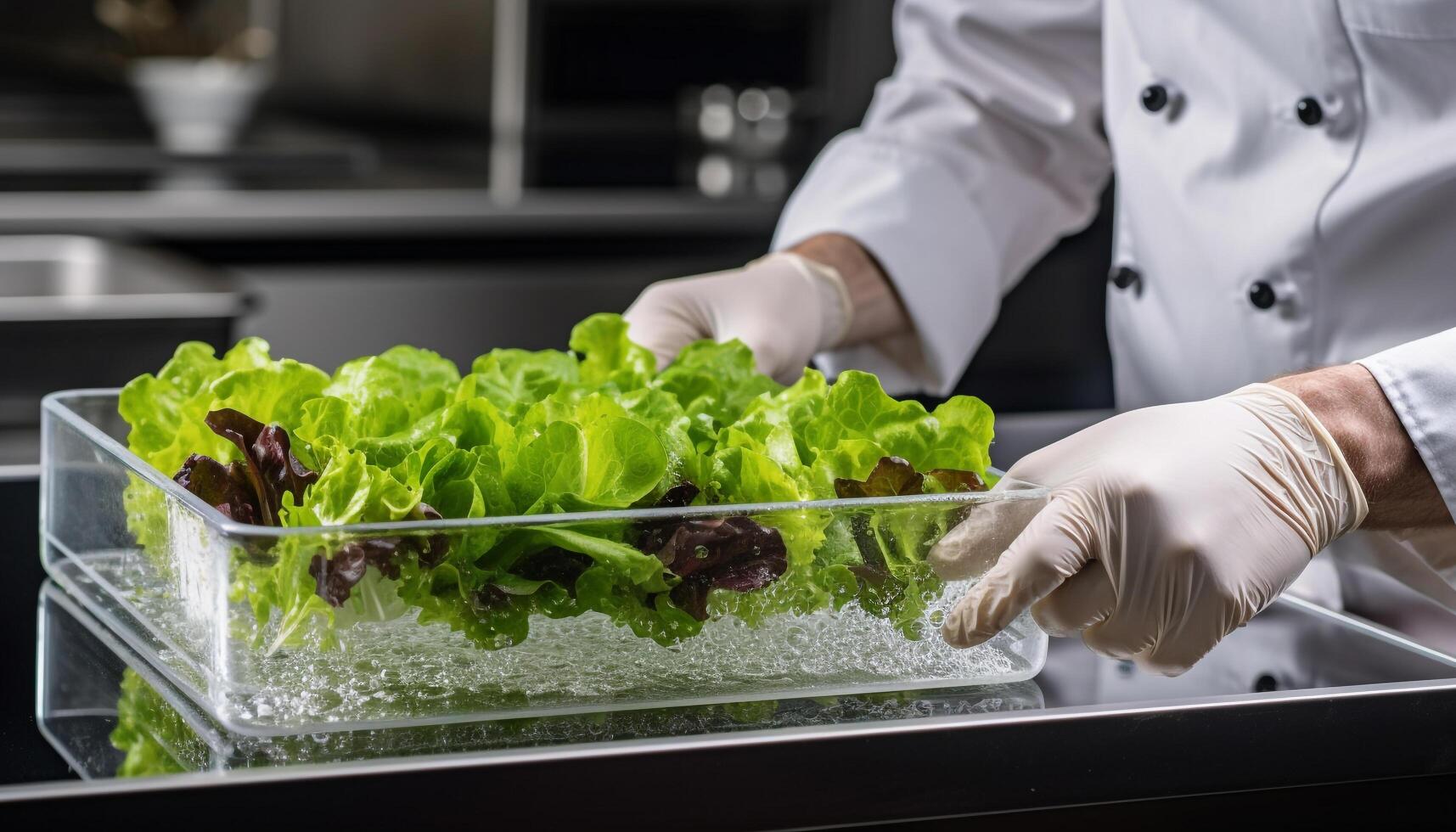 A man in a chef uniform preparing a healthy vegetarian salad generated by AI photo
