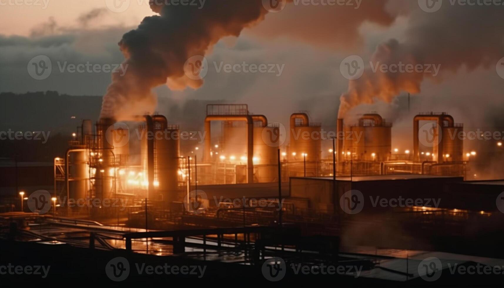 fábrica emite fumar y contaminación, perjudicial ambiente y causando aire contaminación generado por ai foto