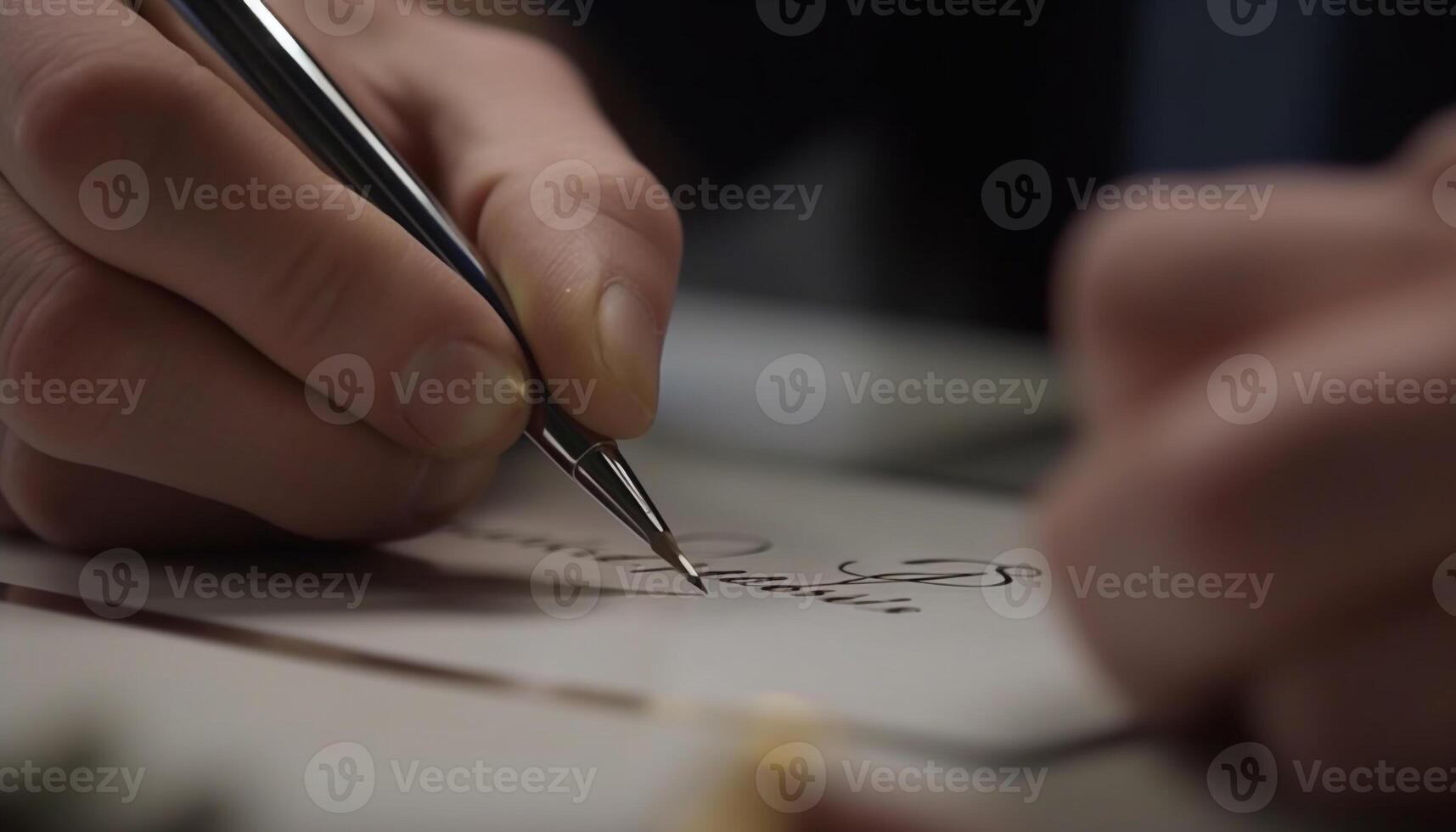 A businessman hand signs a successful document with a pen generated by AI photo