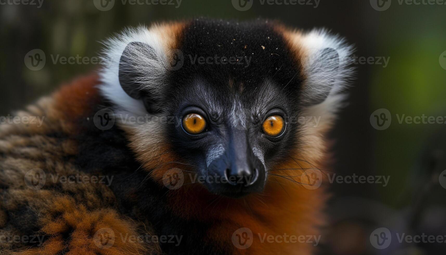 Cute lemur staring, nature furry primate in tropical rainforest generated by AI photo
