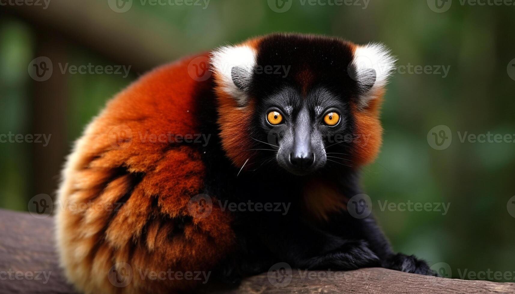 Cute lemur sitting in the forest, staring with alertness generated by AI photo