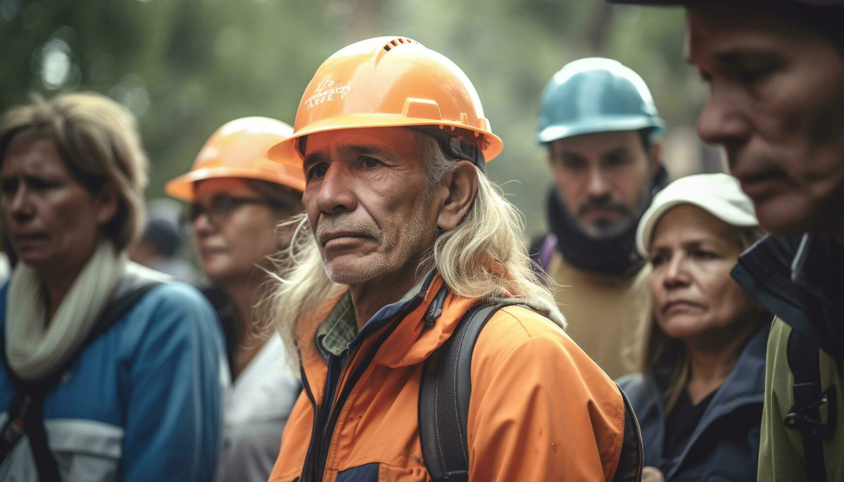 un diverso equipo de construcción trabajadores en reflexivo ropa