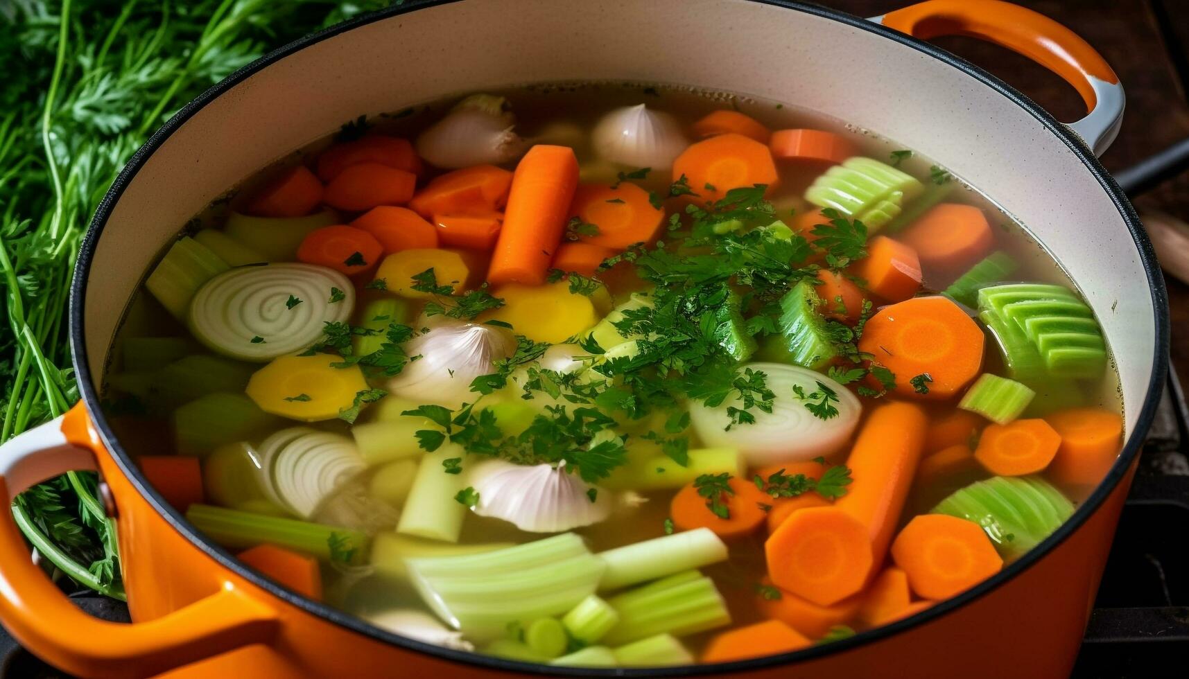 Fresh vegetable soup with organic ingredients, served in a green bowl generated by AI photo