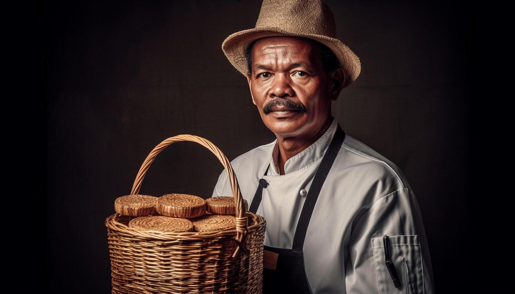 un confidente agricultor, vistiendo un Paja sombrero, sonriente a cámara generado por ai foto