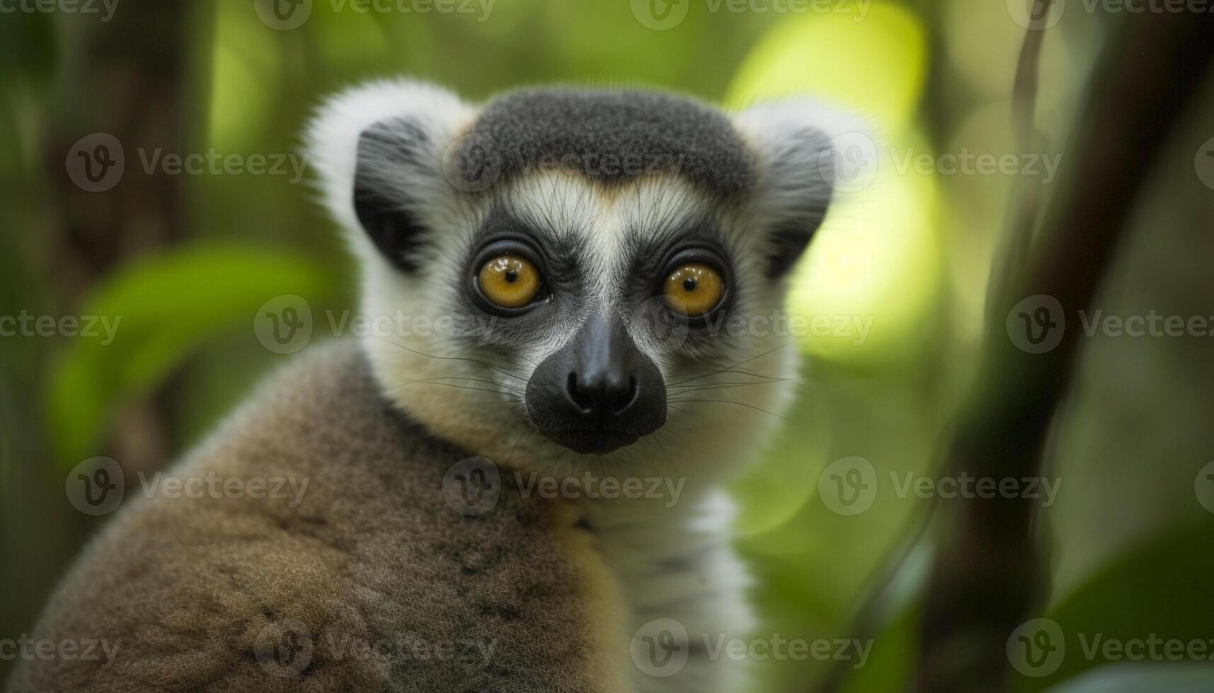 Cute lemur staring, its curious eyes focused on the camera generated by AI photo