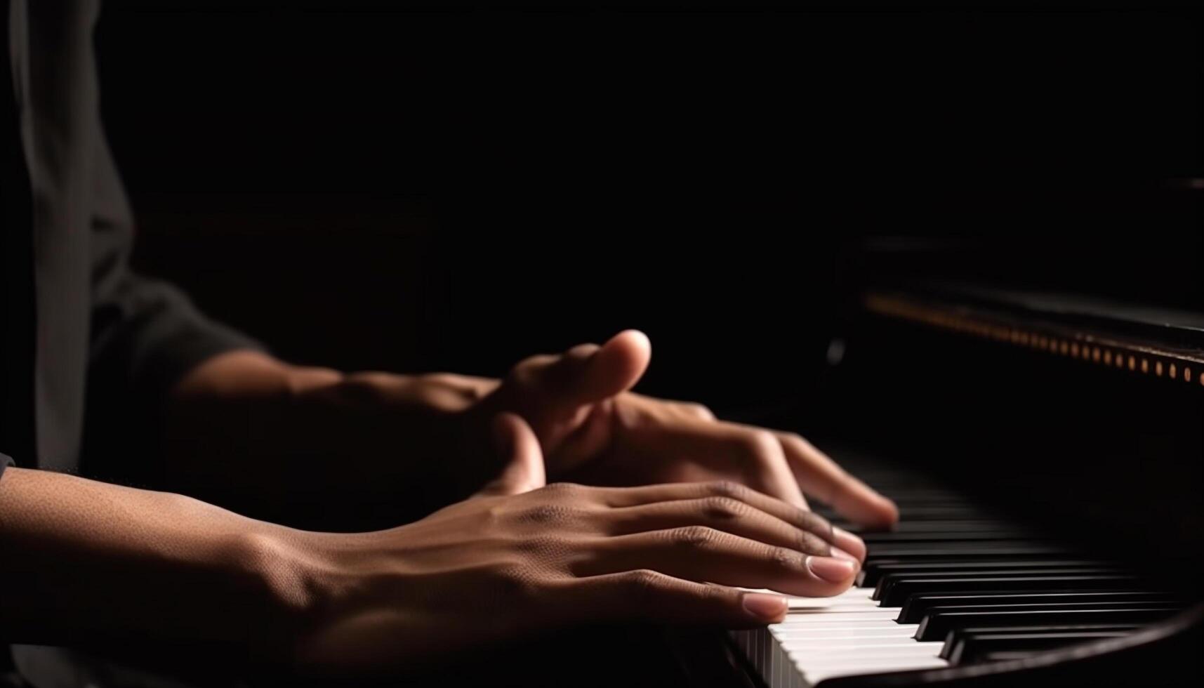 Unrecognizable pianist playing piano, creating harmony with skill generated by AI photo