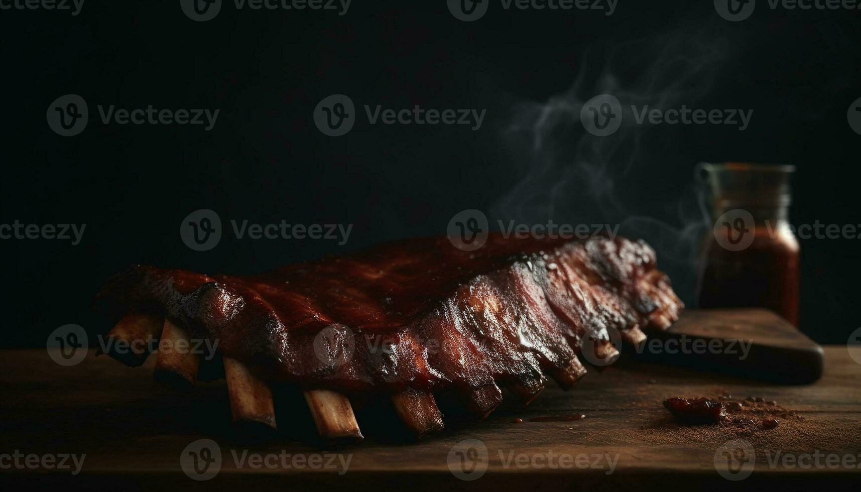Grilled pork steak on wood, cooked to perfection, smoky and delicious generated by AI photo