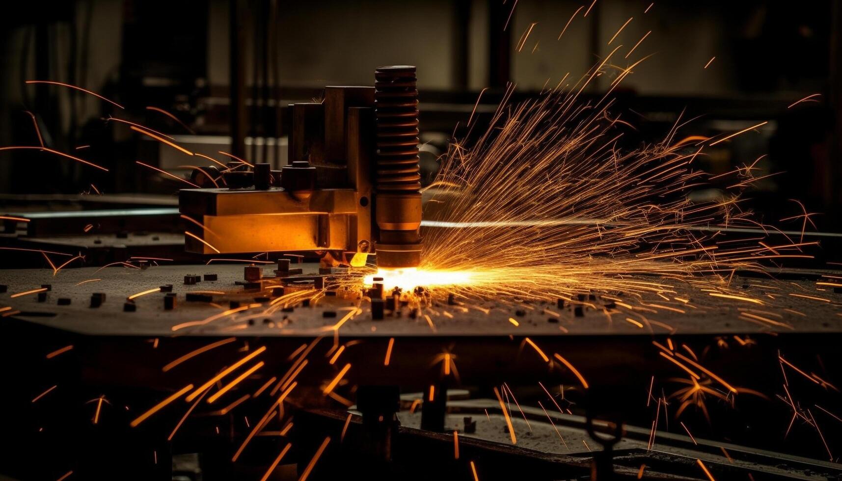 Steel industry factory occupation working metal workshop cutting work tool flame manufacturing engineering generated by AI photo