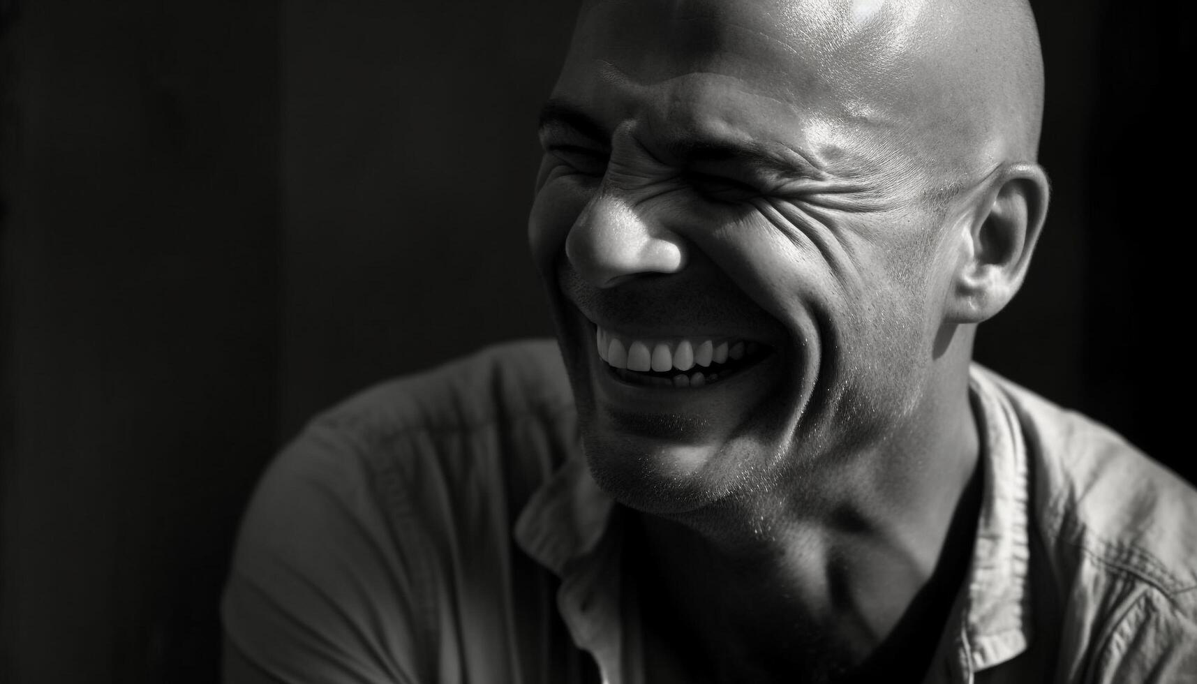 Smiling man with black background, joyful and confident expression generated by AI photo