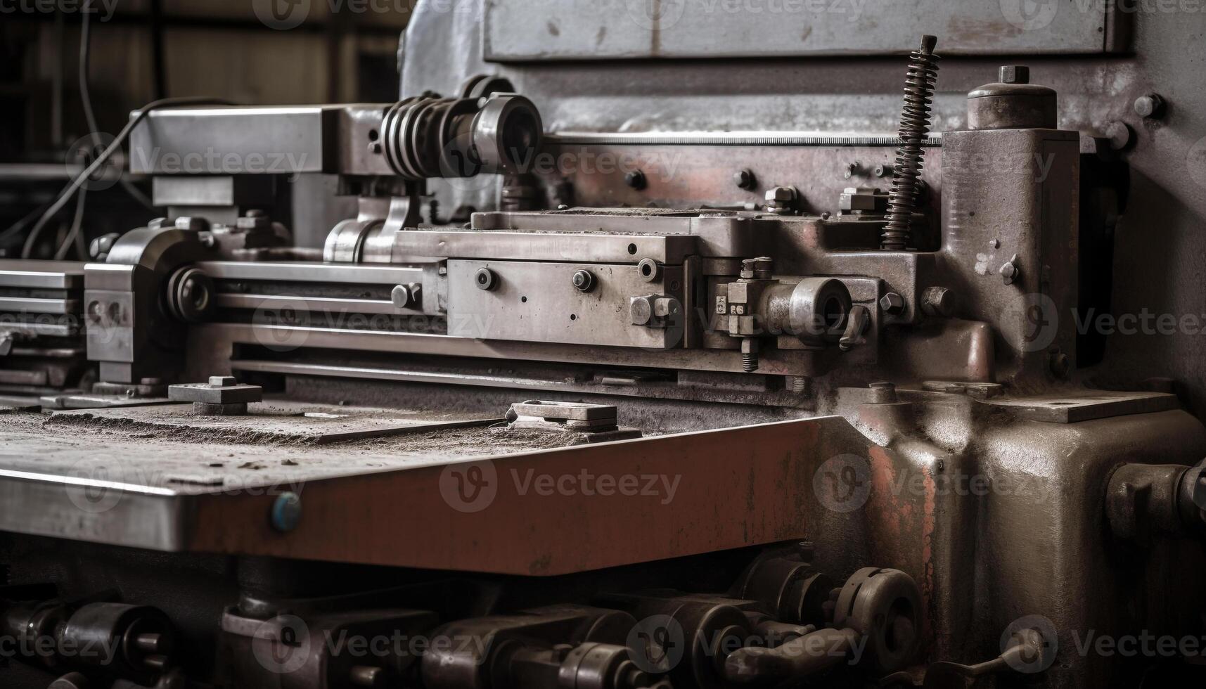 Metal industry machinery turning metal in workshop generated by AI photo