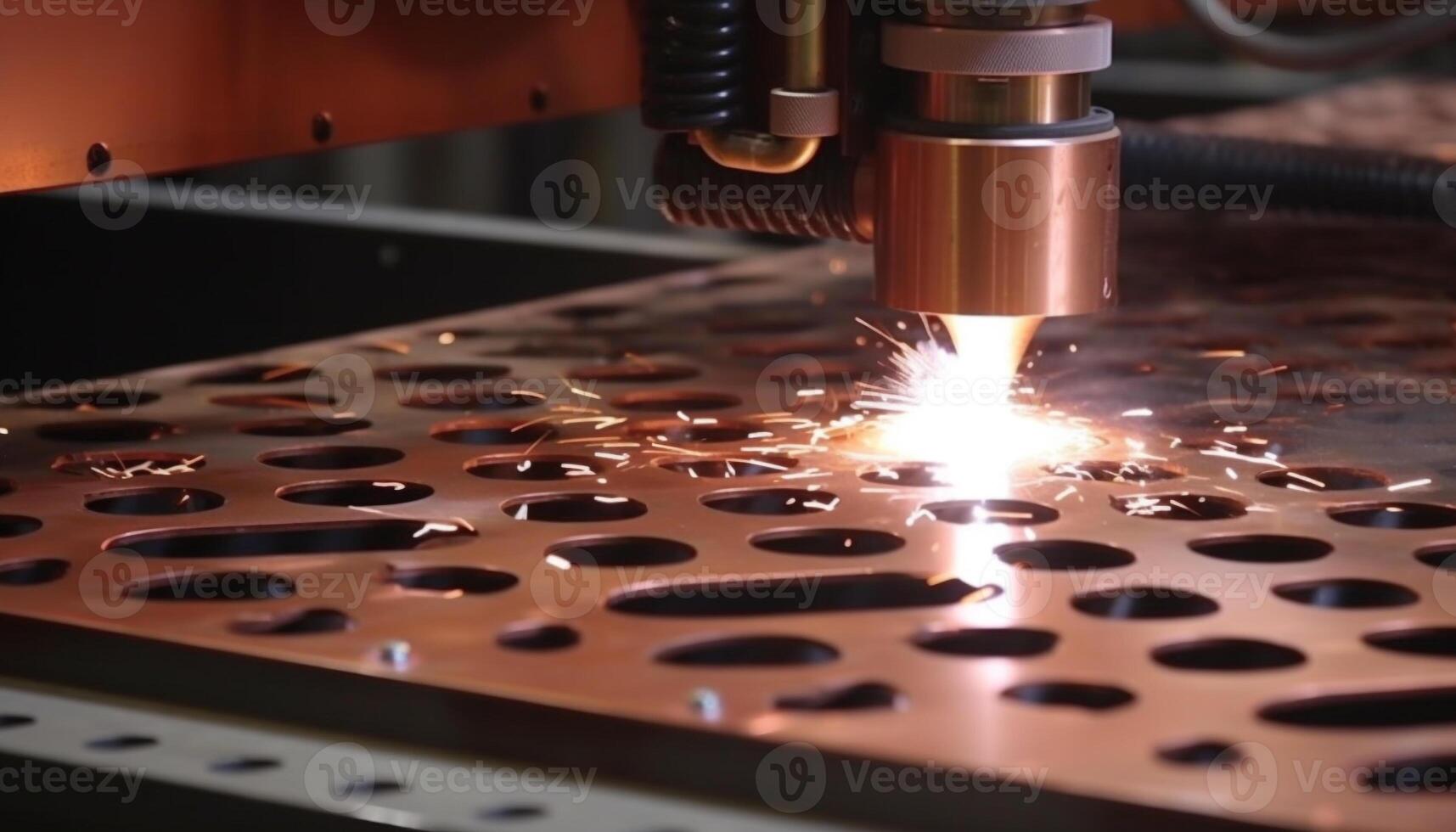 Steel factory metalwork precision cutting, automated machinery, heavy production line generated by AI photo