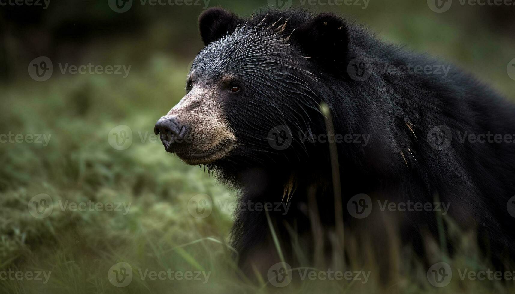 cerca arriba de un linda oso pardo oso caminando en un verde prado generado por ai foto