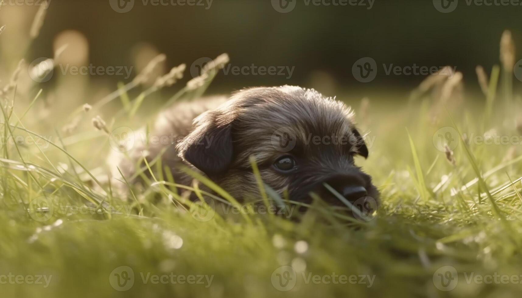 Cute puppy playing in the grass, enjoying the summer sun generated by AI photo