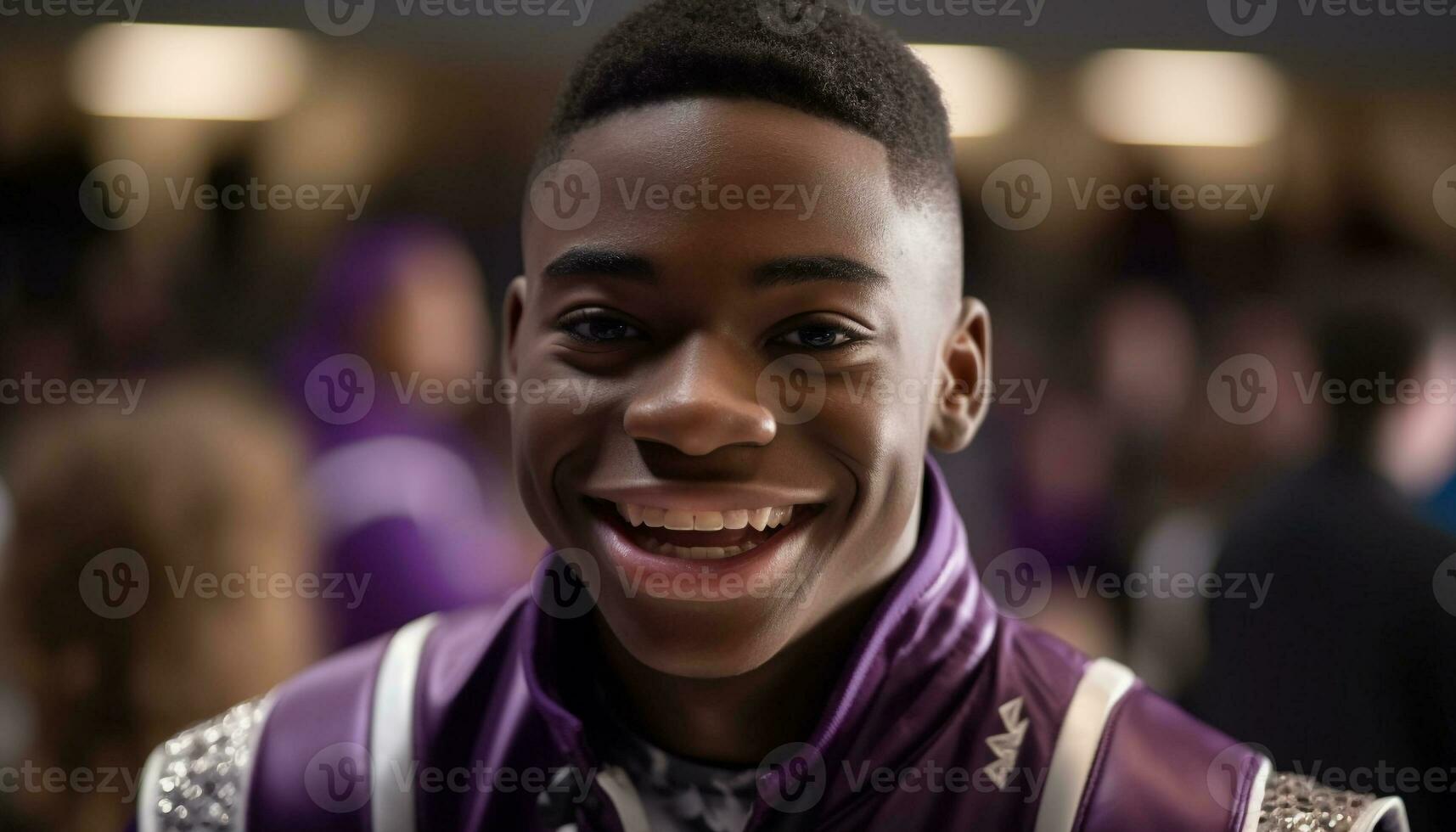 Smiling African adult, confident athlete, joyful student, successful young men generated by AI photo