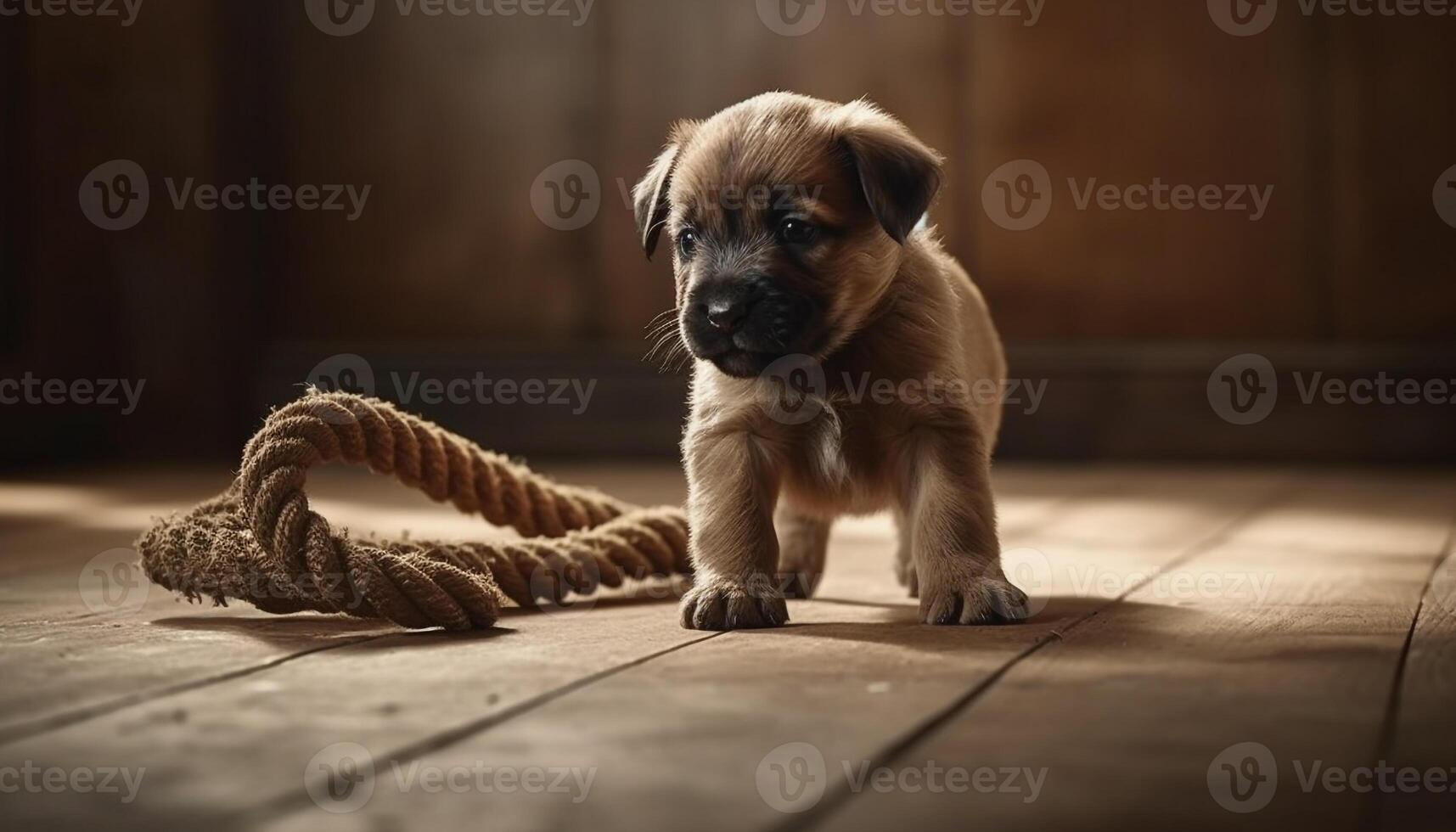 Cute puppy playing outdoors, looking at camera with innocence generated by AI photo