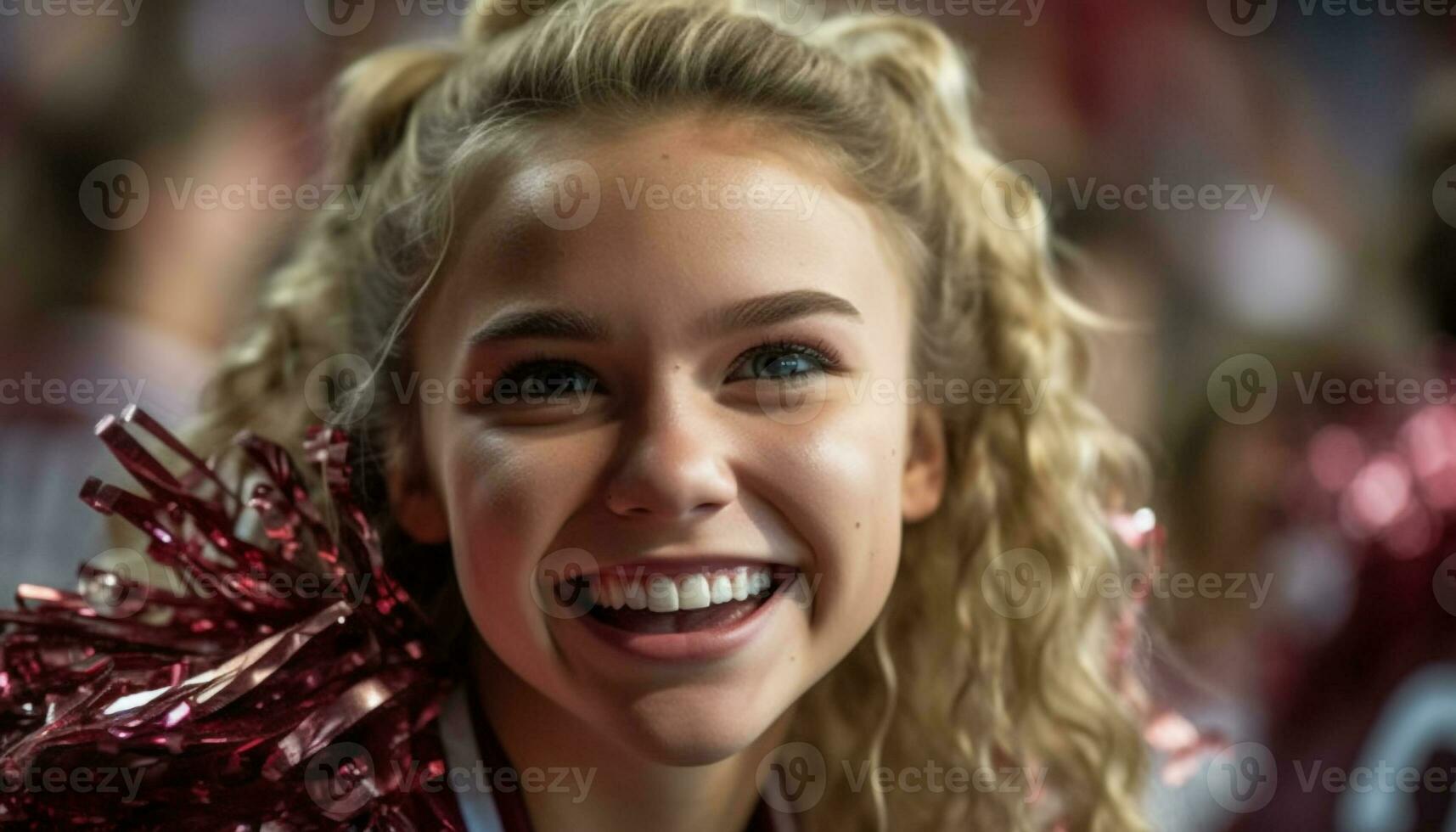 Smiling, cheerful girl with blond hair enjoys winter birthday celebration generated by AI photo