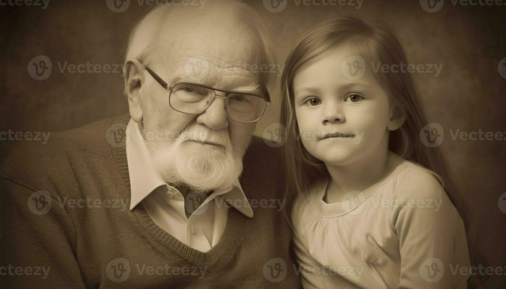 A cheerful multi generation family embracing, smiling, and looking at camera generated by AI photo