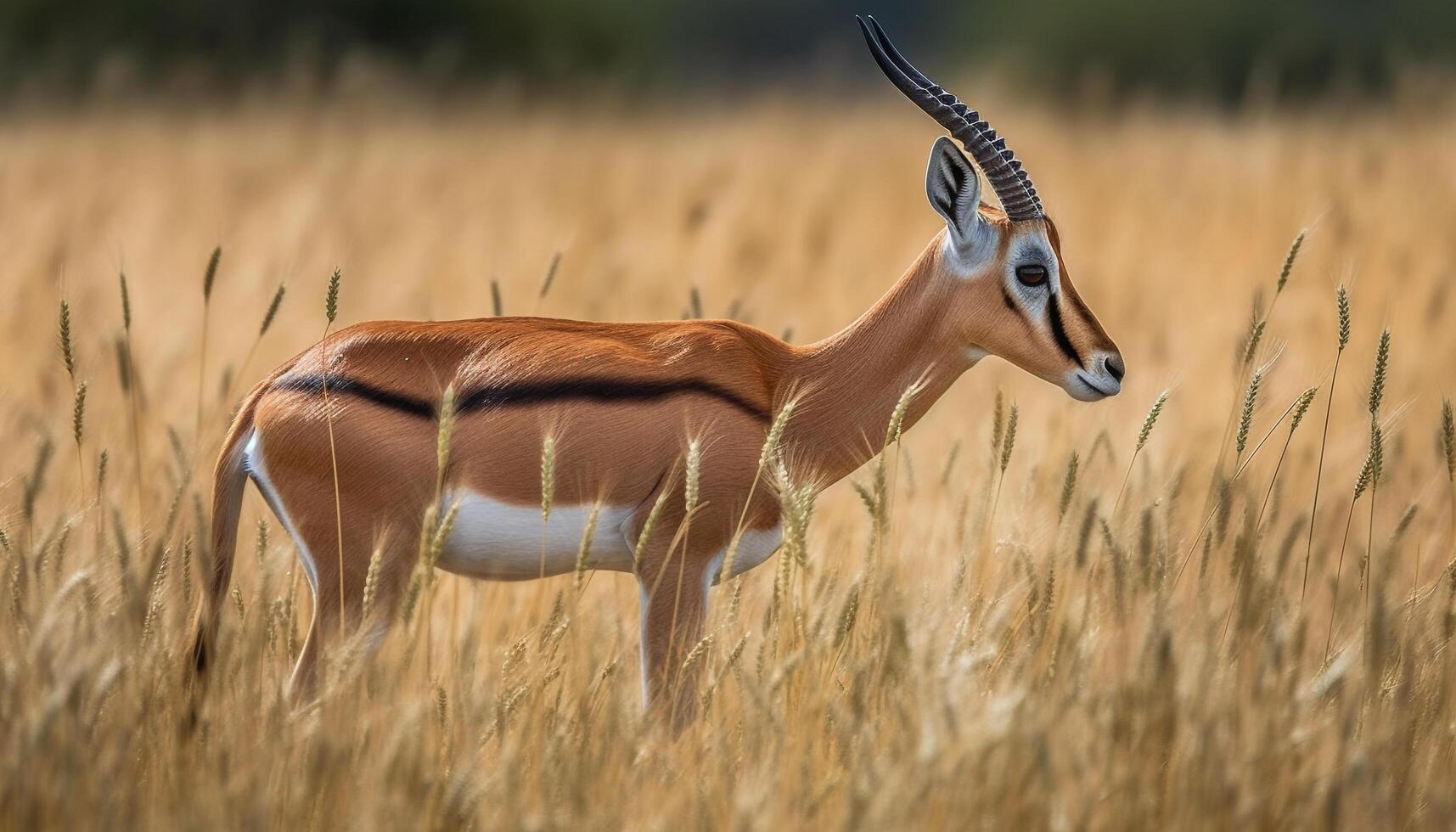 Animal wildlife in Africa Impala grazing on the dry savannah generated by AI photo