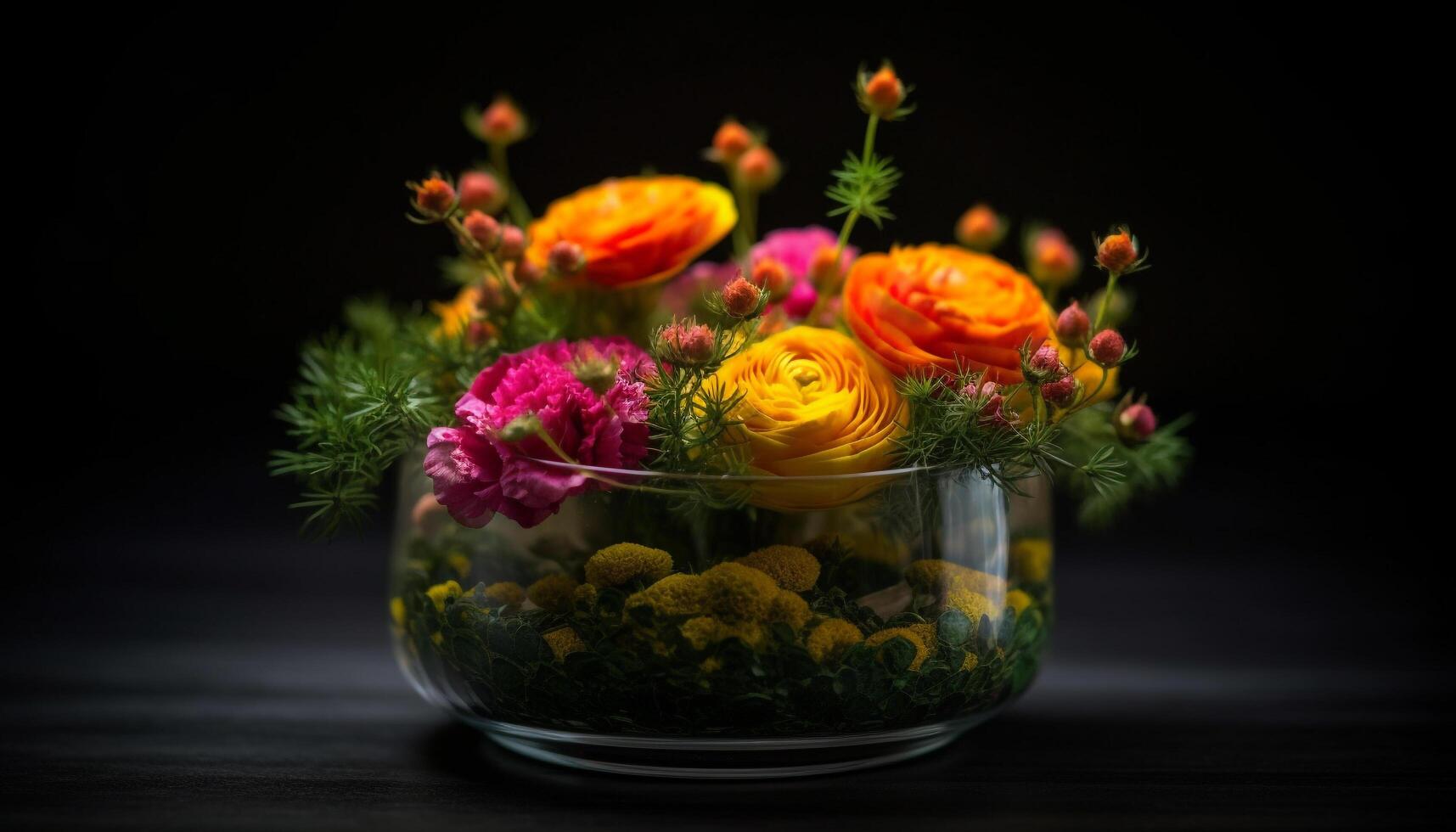 Freshness and beauty in nature, a bouquet of colorful flowers generated by AI photo