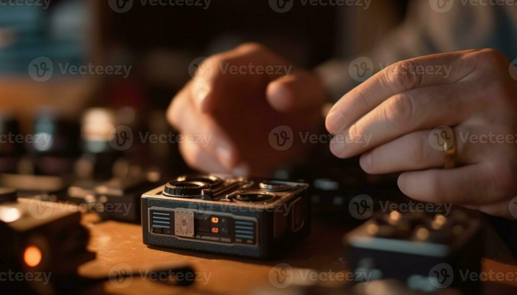 A skilled engineer repairs electrical equipment in a technology workshop generated by AI photo