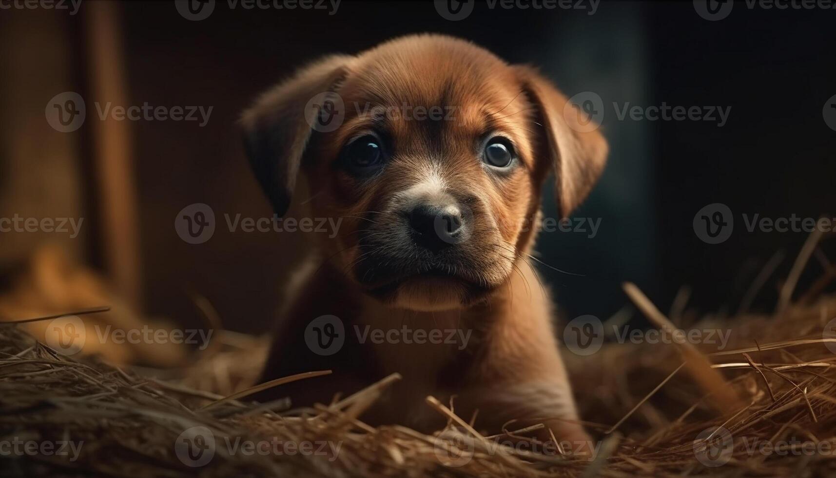 linda perrito jugando al aire libre, mirando a cámara con inocente ojos generado por ai foto