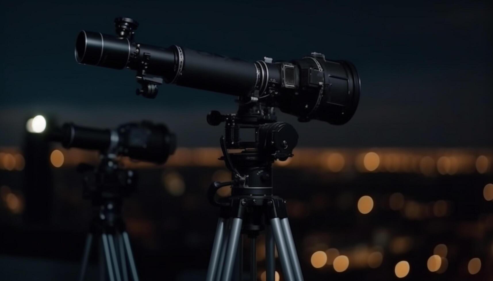 noche cielo iluminado por telescopio, capturar el belleza de el lechoso camino generado por ai foto