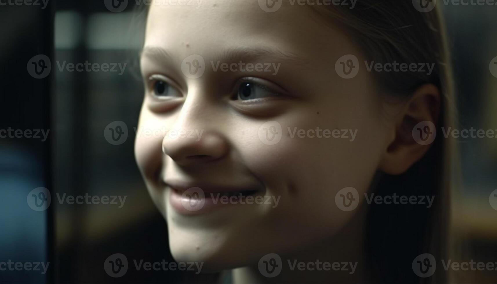 Smiling portrait of a cute child, happiness looking at camera generated by AI photo
