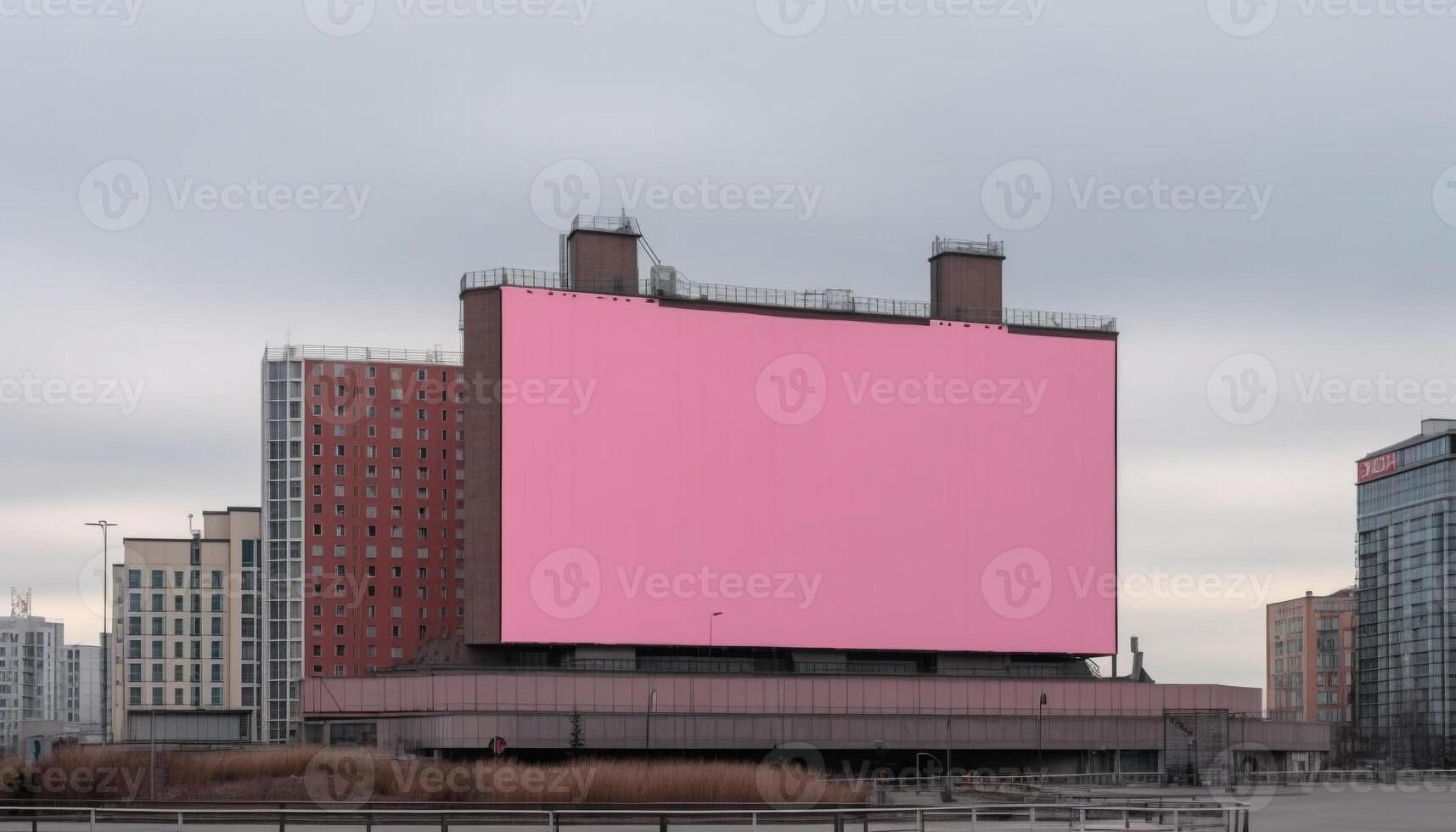 Modern skyscraper with blank billboard, advertising business in cityscape generated by AI photo