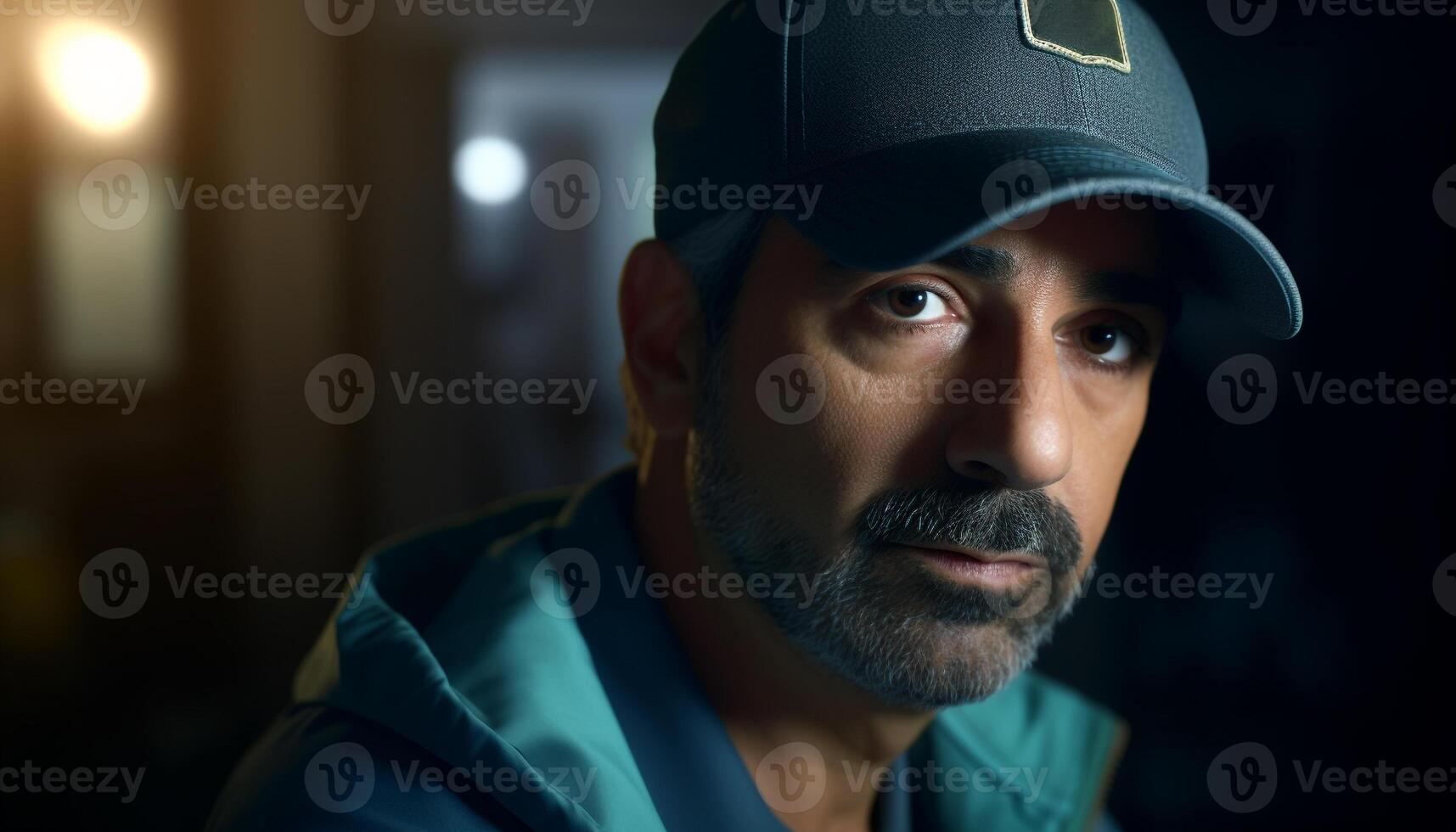 A confident young man with a beard looking at the camera generated by AI photo
