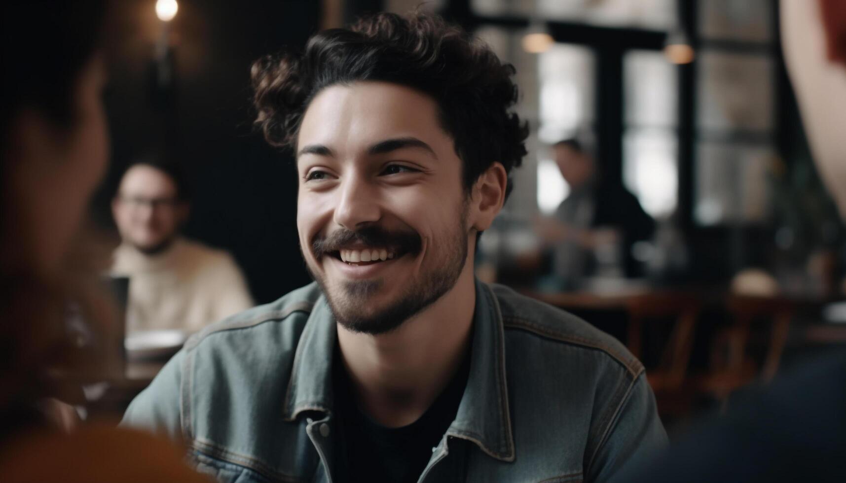 A group of young adults sitting at a coffee shop generated by AI photo