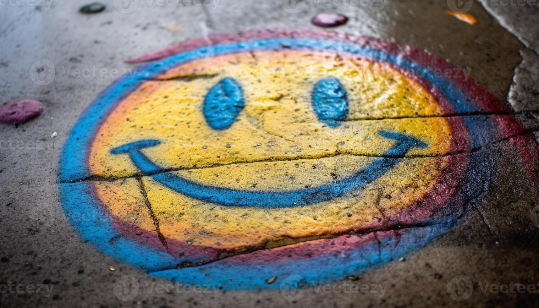 Smiling, fun, cheerful, happiness, multi colored, joy, symbol, outdoors, yellow, blue generated by AI photo