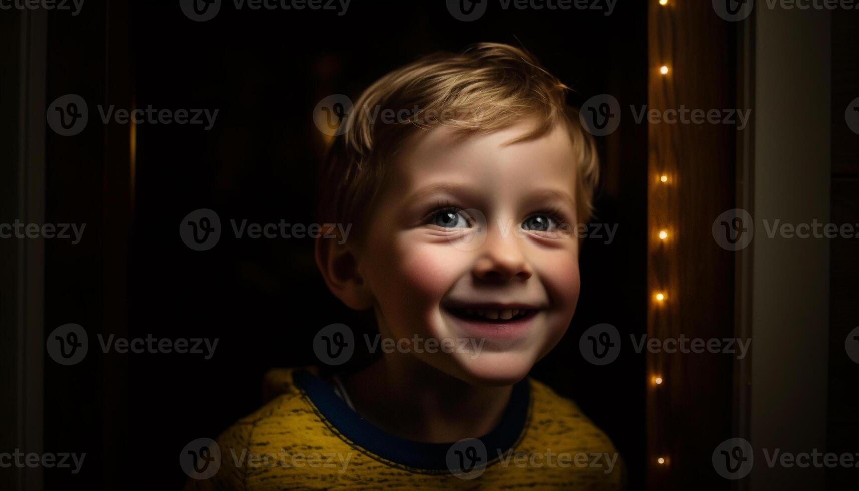 A cute, smiling Caucasian boy, full of joy and happiness generated by AI photo