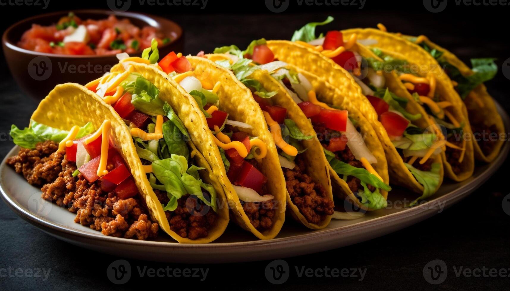 A la parrilla carne de vaca taco con guacamole, tomate, y cilantro en tortilla generado por ai foto