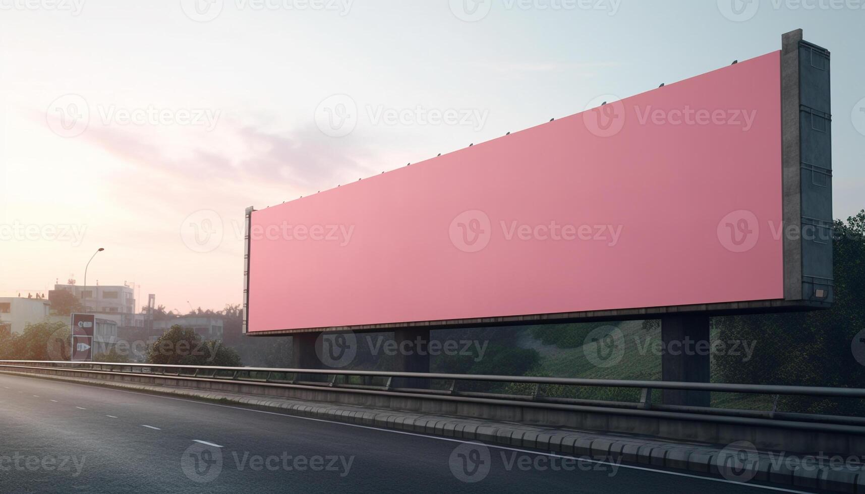Empty highway at dusk, blank billboard, vanishing point, modern architecture generated by AI photo