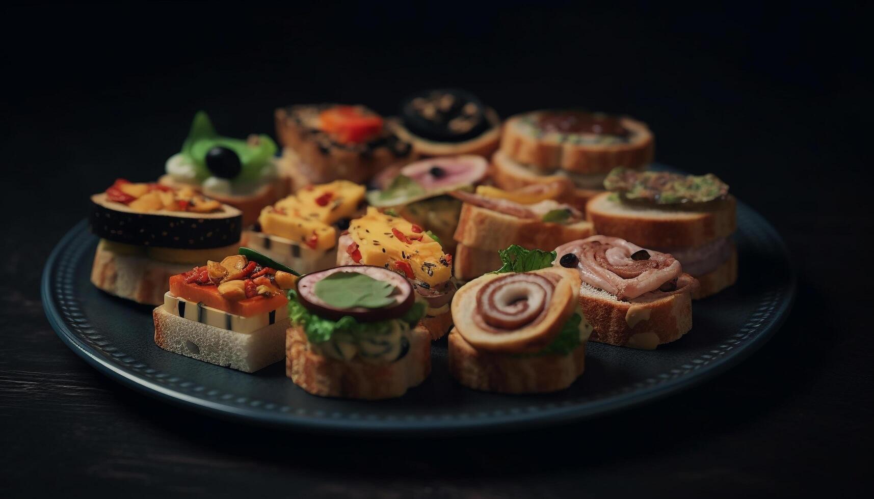 Freshness on plate gourmet appetizer, snack, meal with meat, bread, vegetable generated by AI photo