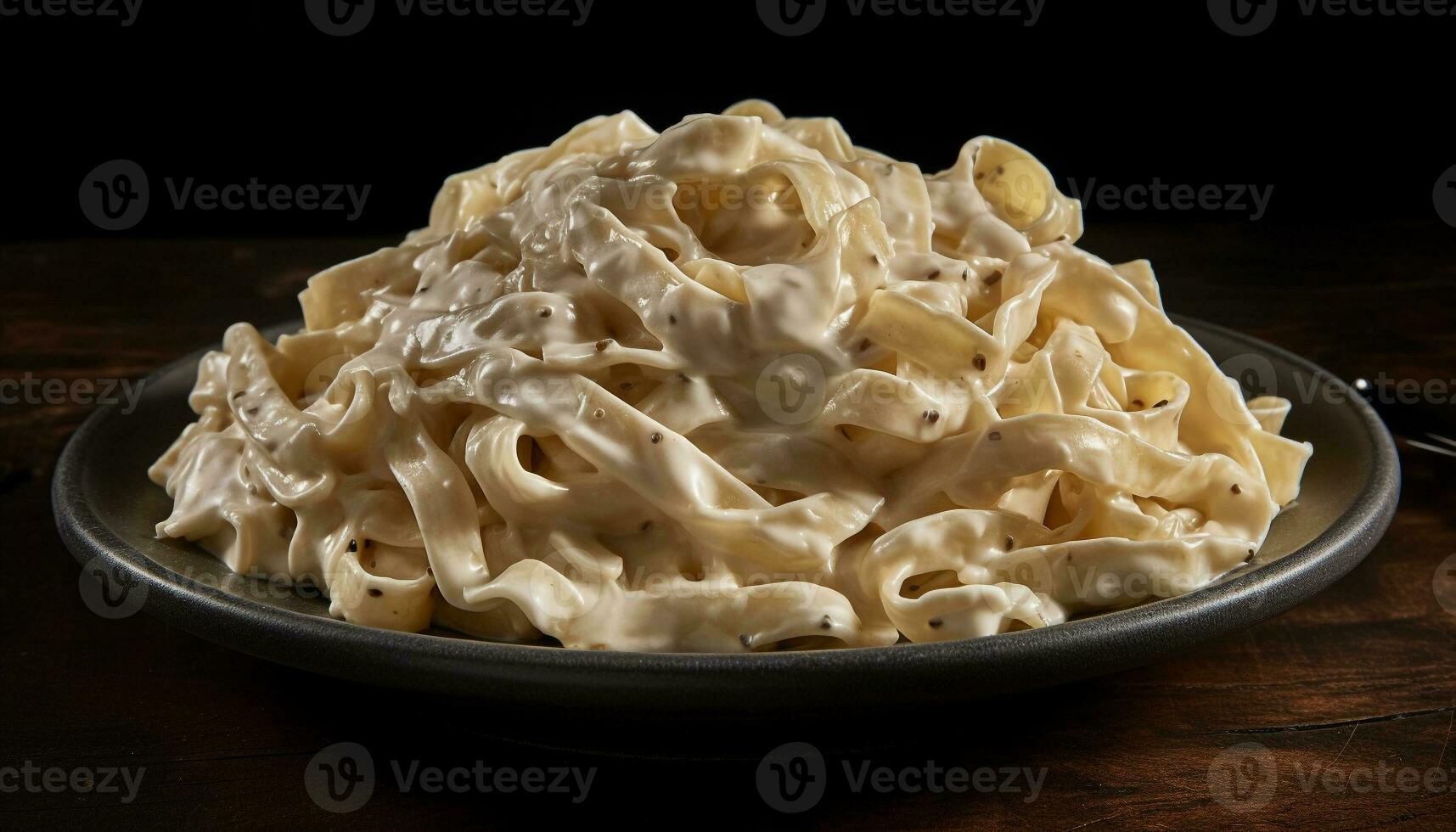 Fresh homemade pasta, cooked fettuccine with savory sauce and parmesan cheese generated by AI photo