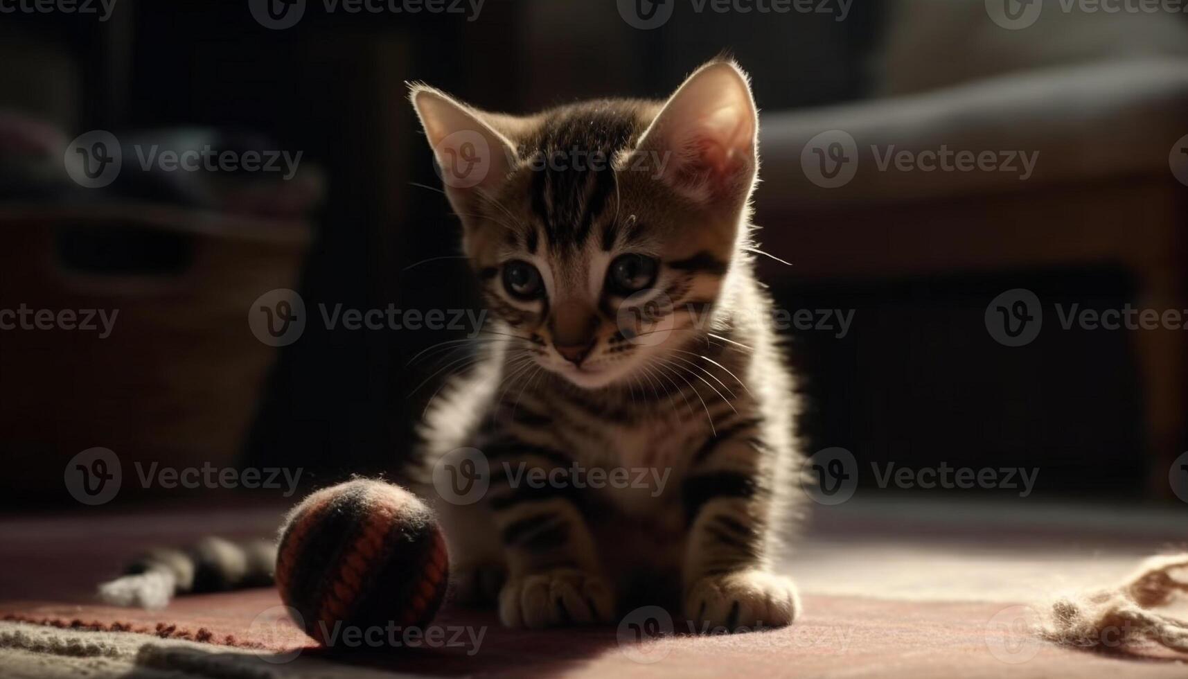 Cute kitten playing, looking, staring, fluffy, striped, softness, playful, furry generated by AI photo